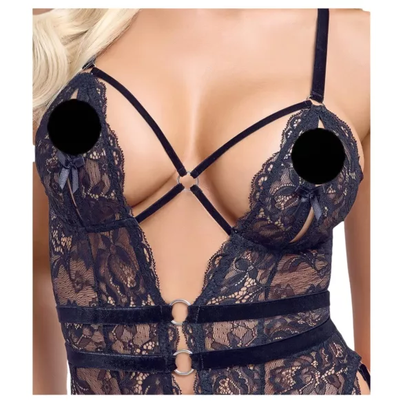 Cottelli - open bodysuit met bandjes - zwart - M