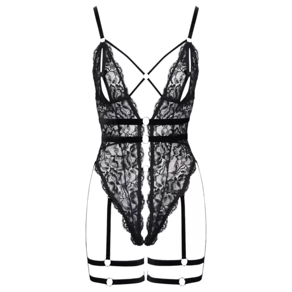 Cottelli - open bodysuit met bandjes - zwart - M