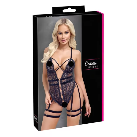 Cottelli - open bodysuit met bandjes - zwart - L