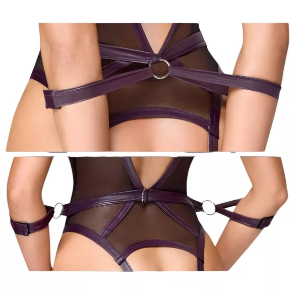 Cottelli Bondage - open body en armbanden (donkerpaars) - L