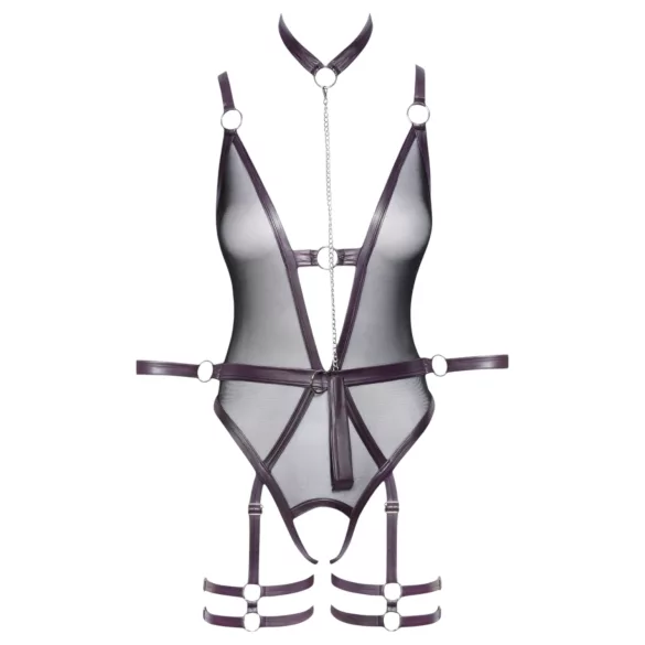 Cottelli Bondage - open body en armbanden (donkerpaars) - L