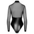 Noir - bodysuit - transparant inzetstuk - glanzend zwart - L