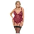 Cottelli Curves - lingerie body met ketting - kant - rood - 2XL