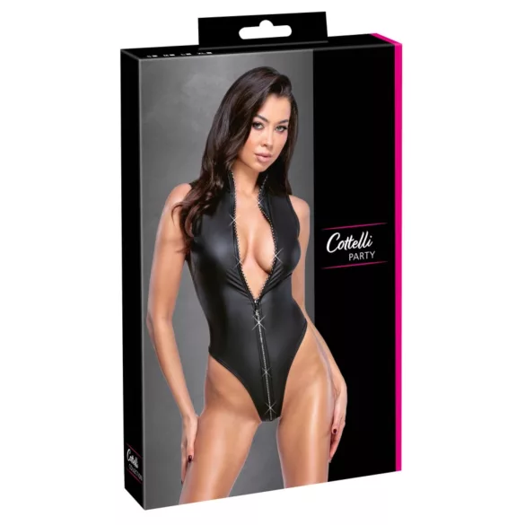Cottelli - dames body - glanzend effect - zwart - L