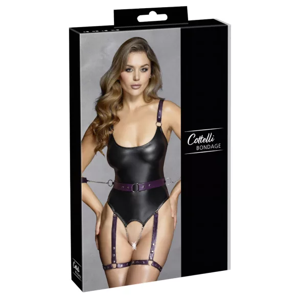 Cottelli - open bondage body met boeien - zwart