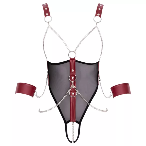 Cottelli Bondage - open body met bandjes en ketting - zwart