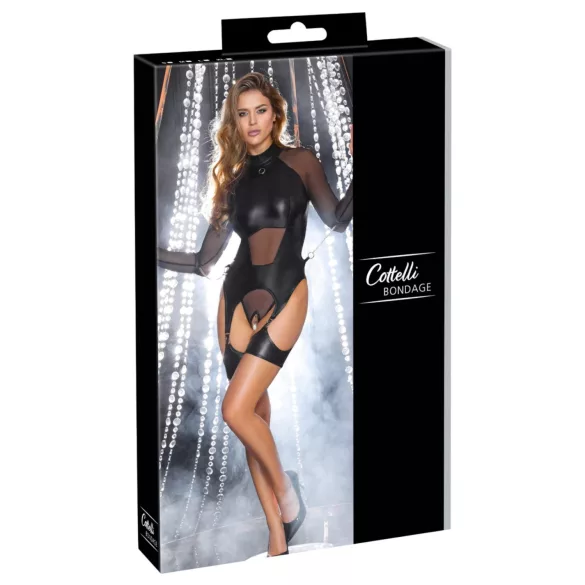 Cottelli Bondage - transparant top met handboeien - zwart - M