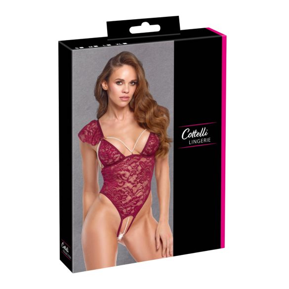 Cottelli - kanten body met parels (rood) - M