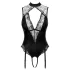 Cottelli - body met jarretelles en open kruis (zwart)