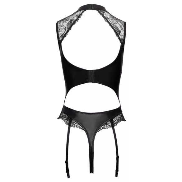 Cottelli - body met jarretelles en open kruis (zwart)