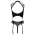 Cottelli - body met jarretelles en open kruis (zwart)