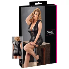 Cottelli Plus Size - glanzende jurk met kant - zwart - XXL