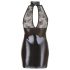 Cottelli - glanzende mini-jurk met kanten nekband (zwart) - XL