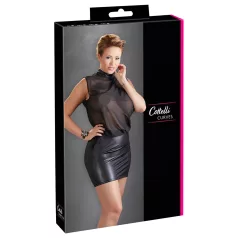   Cottelli Plus Size - transparante jurk - glanzende chiffon - zwart