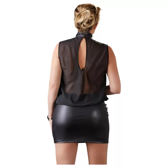 Cottelli Plus Size - transparante jurk - glanzende chiffon - zwart