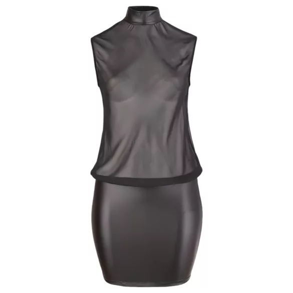 Cottelli Plus Size - transparante jurk - glanzende chiffon - zwart