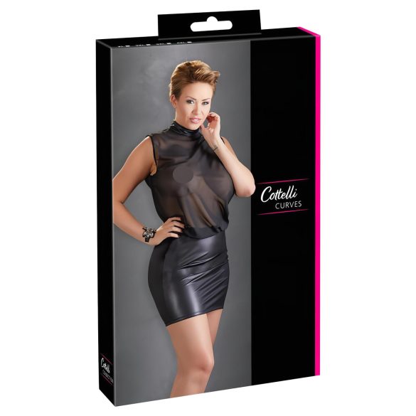 Cottelli Plus - Glanzende chiffon jurk (zwart) - 3XL