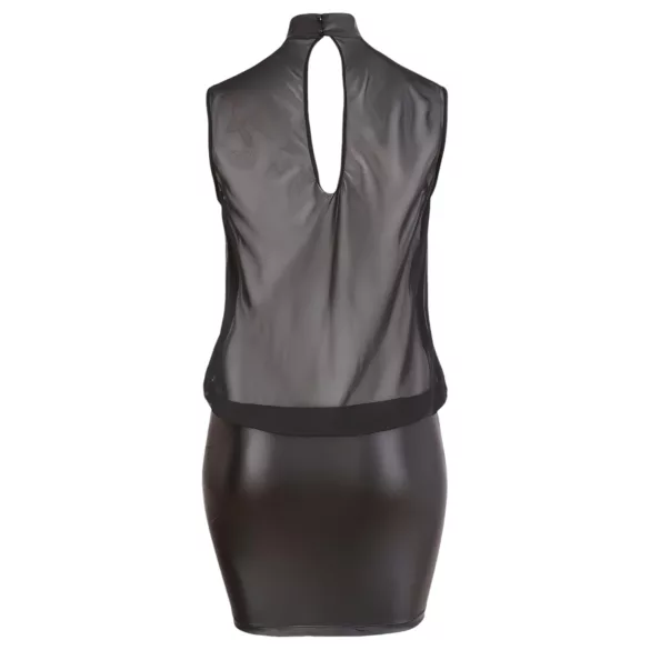 Cottelli Plus Size - transparante jurk - glanzende chiffon - zwart - 3XL