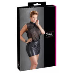   Cottelli Plus Size - transparante jurk - glanzende chiffon - zwart - 4XL