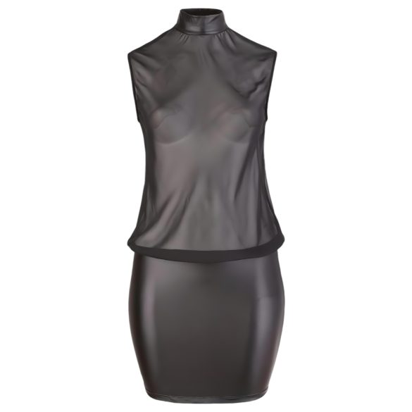 Cottelli Plus Size - transparante jurk - glanzende chiffon - zwart - 4XL