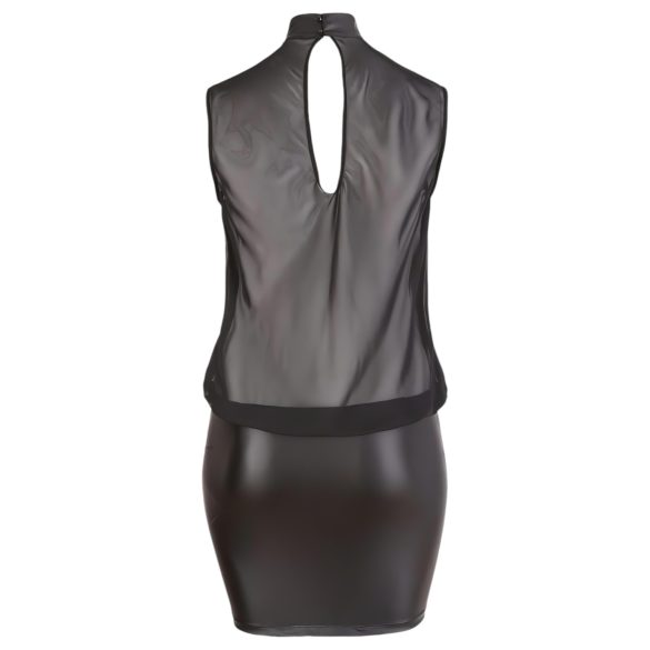 Cottelli Plus Size - transparante jurk - glanzende chiffon - zwart - 4XL