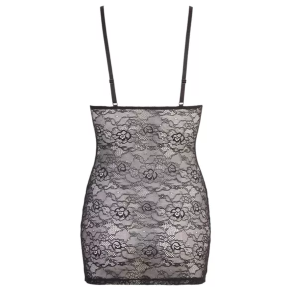 Cottelli - jurkje - glanzend met kant en strepen - zwart - M