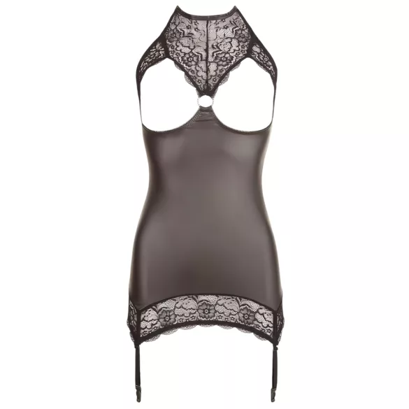 Abierta Fina - minijurk - diepe halslijn en glanzend - zwart - M