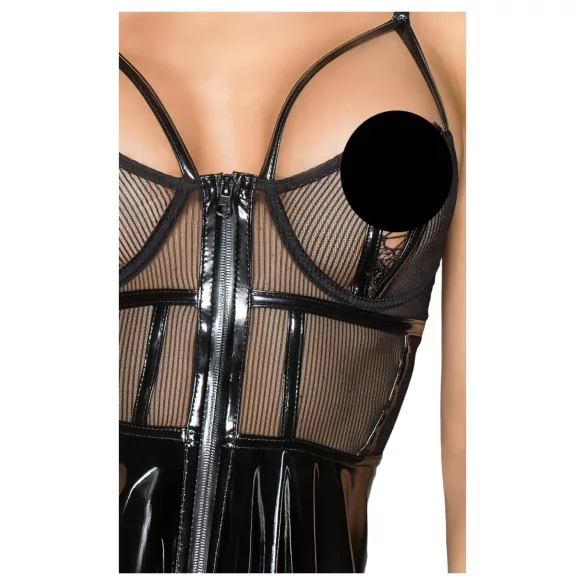 Noir - lakleren jurkje met netstof inzet - zwart