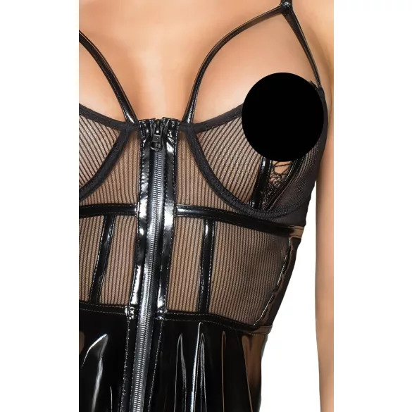 Noir - lakleren jurkje met netstof inzet - zwart - L