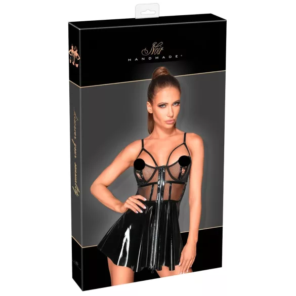 Noir - lakleren jurkje met netstof inzet - zwart - XL