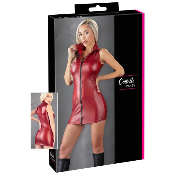 Cottelli Party - glanzende, mouwloze minijurk met rits (rood) - XL