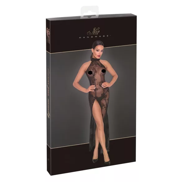 Noir - transparante lange jurk - bloemenmotief - zwart - M