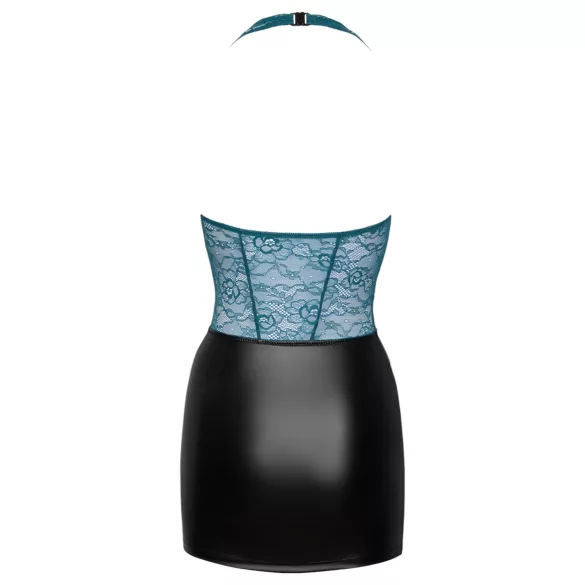 Cottelli - jurkje met vetersluiting en kant - glanzend - zwart/groen