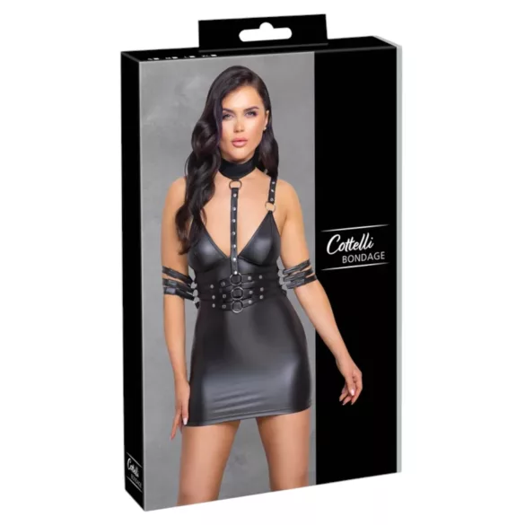 Cottelli Bondage - halter nek mini jurk - glanzend - zwart - XL