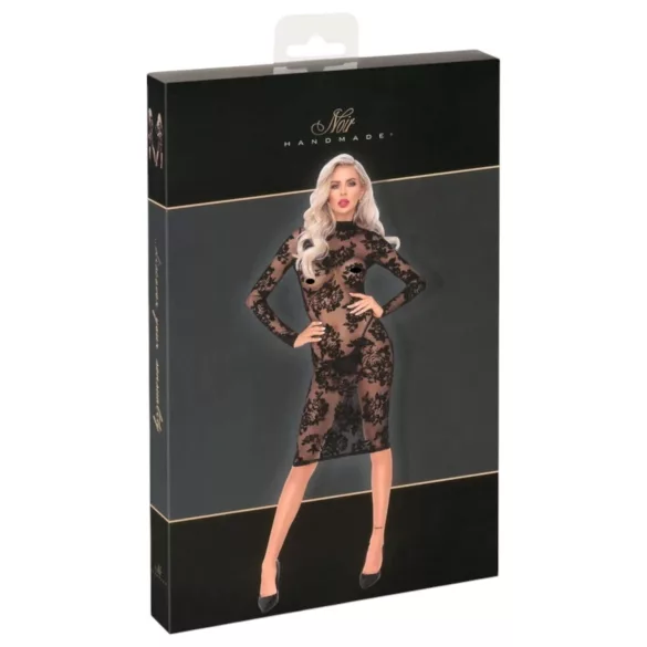 Noir - roze, lange mouw jurk (zwart)