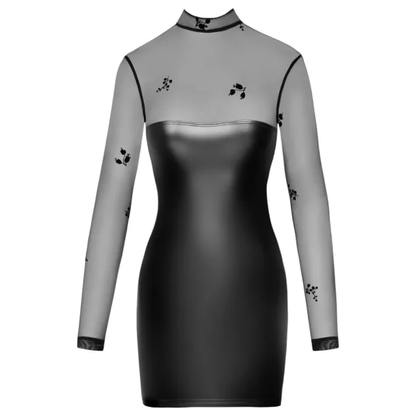 Noir - jurkje met transparante top - glanzend - zwart - XL