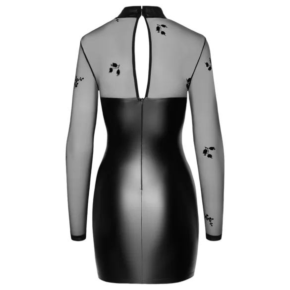 Noir - jurkje met transparante top - glanzend - zwart - XL