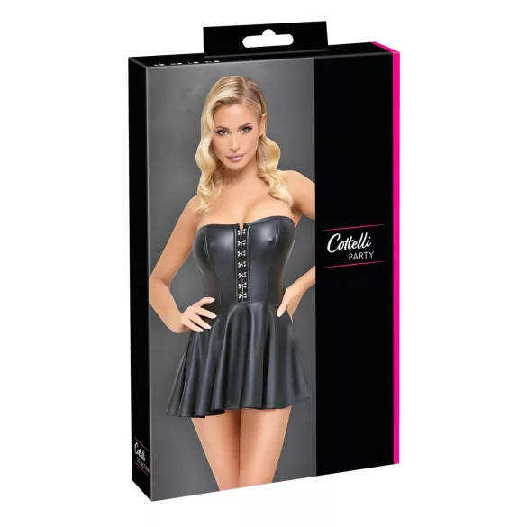 Cottelli - glanzende minijurk - geplooide rok - zwart