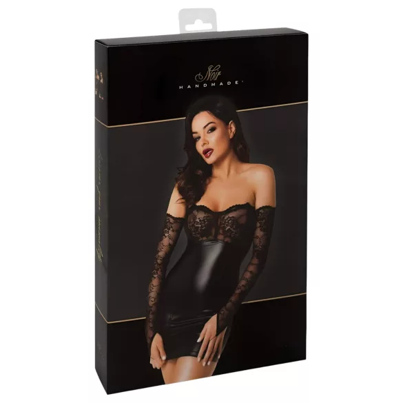 Noir - glimmend jurkje met kanten inzet (zwart)