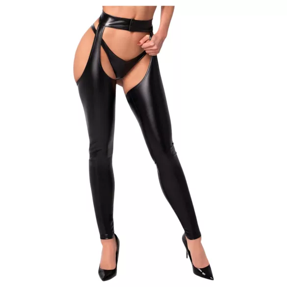 Noir - glanzende openkousen - chaps stijl - zwart