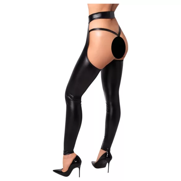 Noir - glanzende openkousen - chaps stijl - zwart - L