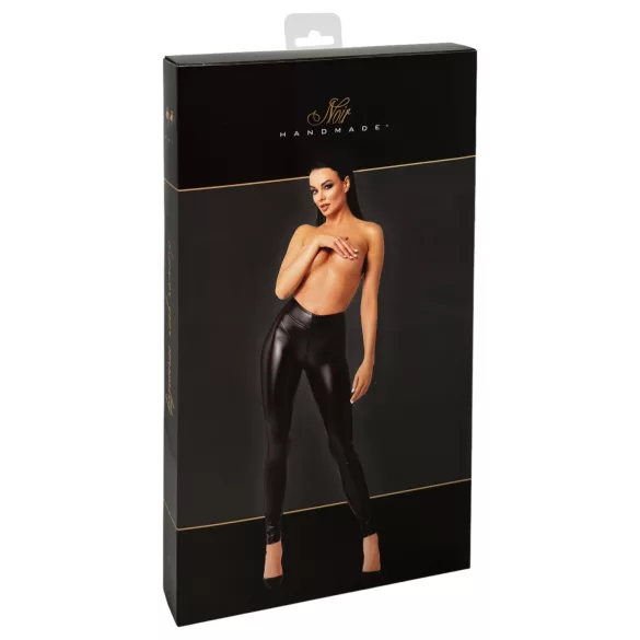 Noir - lange wetlook broek - zwart - L