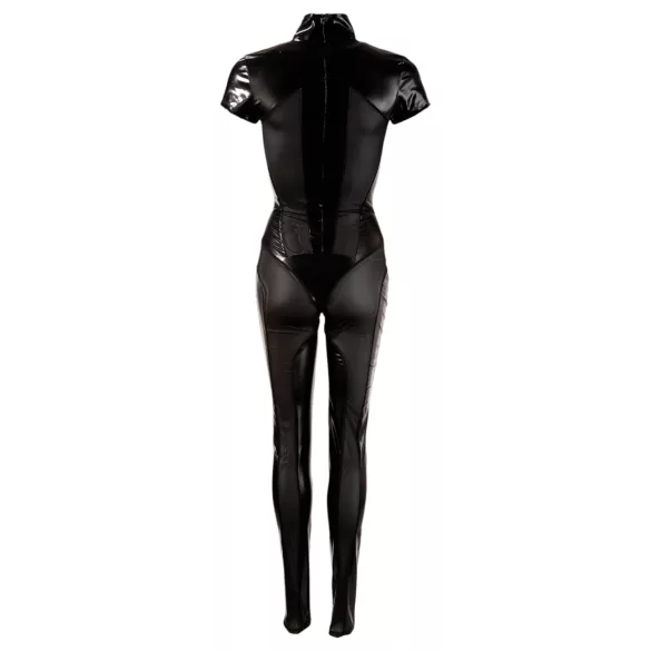 Cottelli - catsuit met korte mouwen - glanzend zwart - S