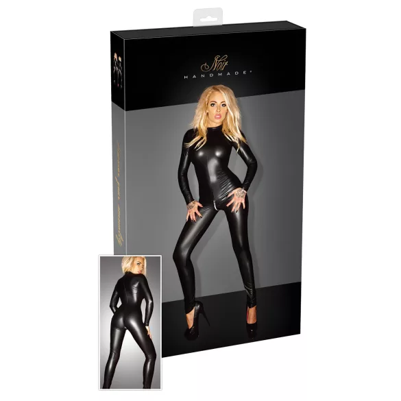 Noir - Catsuit dames - Glanzend - Lange mouw - Zwart - 2XL