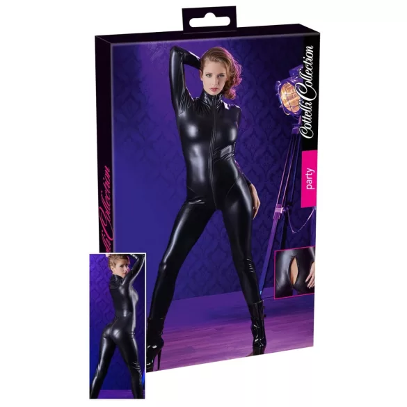 Cottelli - jumpsuit dames - lange mouw - glanzend zwart