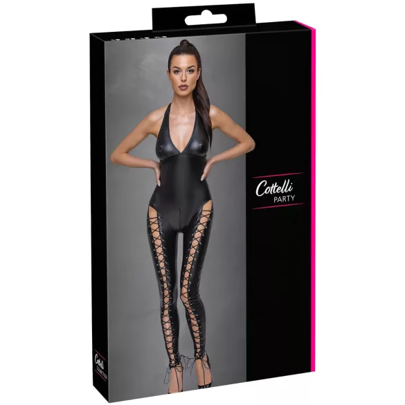 Cottelli Party - halter jumpsuit met veter (zwart) - M