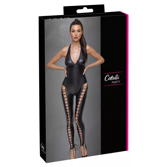 Cottelli Party - halter jumpsuit met veter (zwart) - XL