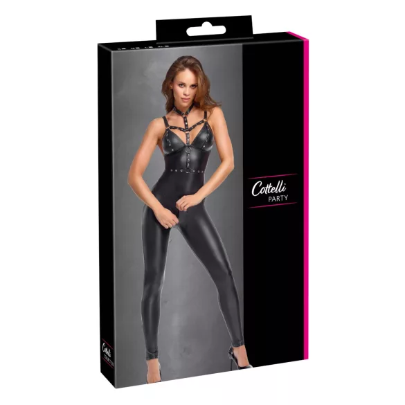 Cottelli - matte overall met afneembaar borstharnas (zwart) - M