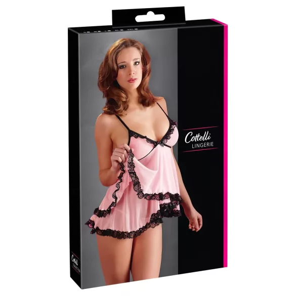 Cottelli - babydoll - kanten ruches - zwart - M