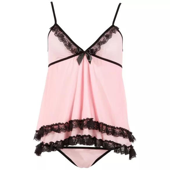 Cottelli - babydoll - kanten ruches - zwart - M